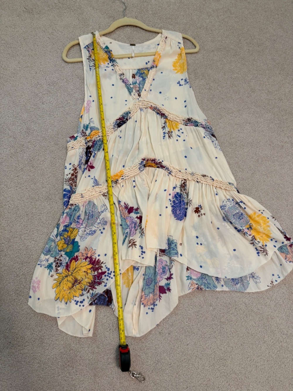 Free People Floral Cream Sleeveless Tiered Tunic Blouse Top - Size L - Picture 6 of 9